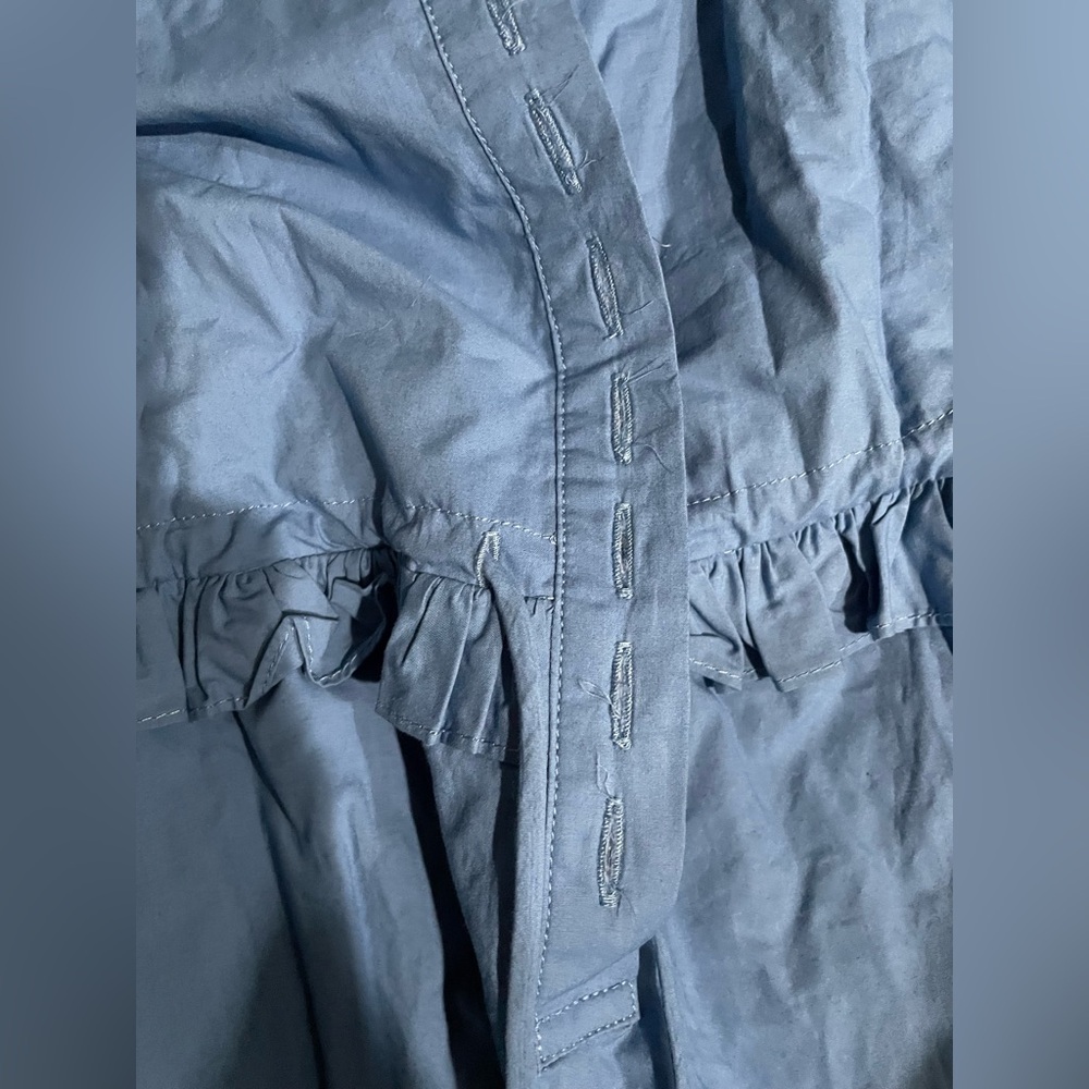 Blue Button-Up Ruffle Jumpsuit - Picture 9 of 9